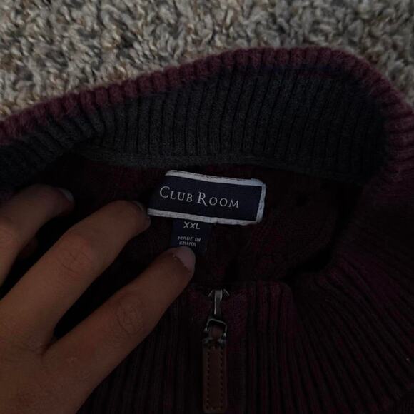 Burgundy Club Room Cable Knit Quarter Zip Crewneck - Picture 7 of 7